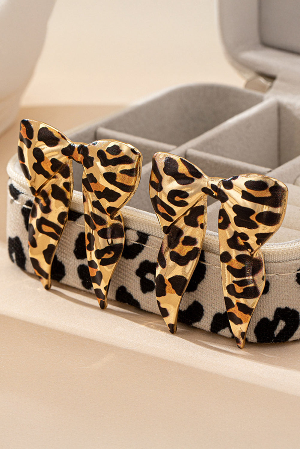 Gold Leopard Print Bow Knot Shape Plated Alloy Earrings