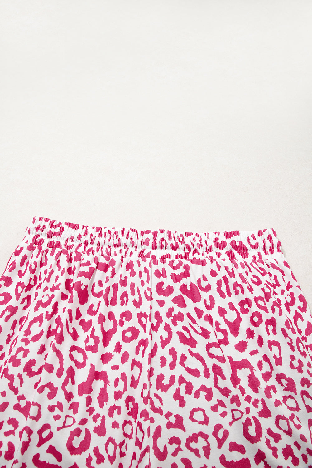 Pink Leopard Elastic Waistband Lace up Contrast Trim Casual Shorts